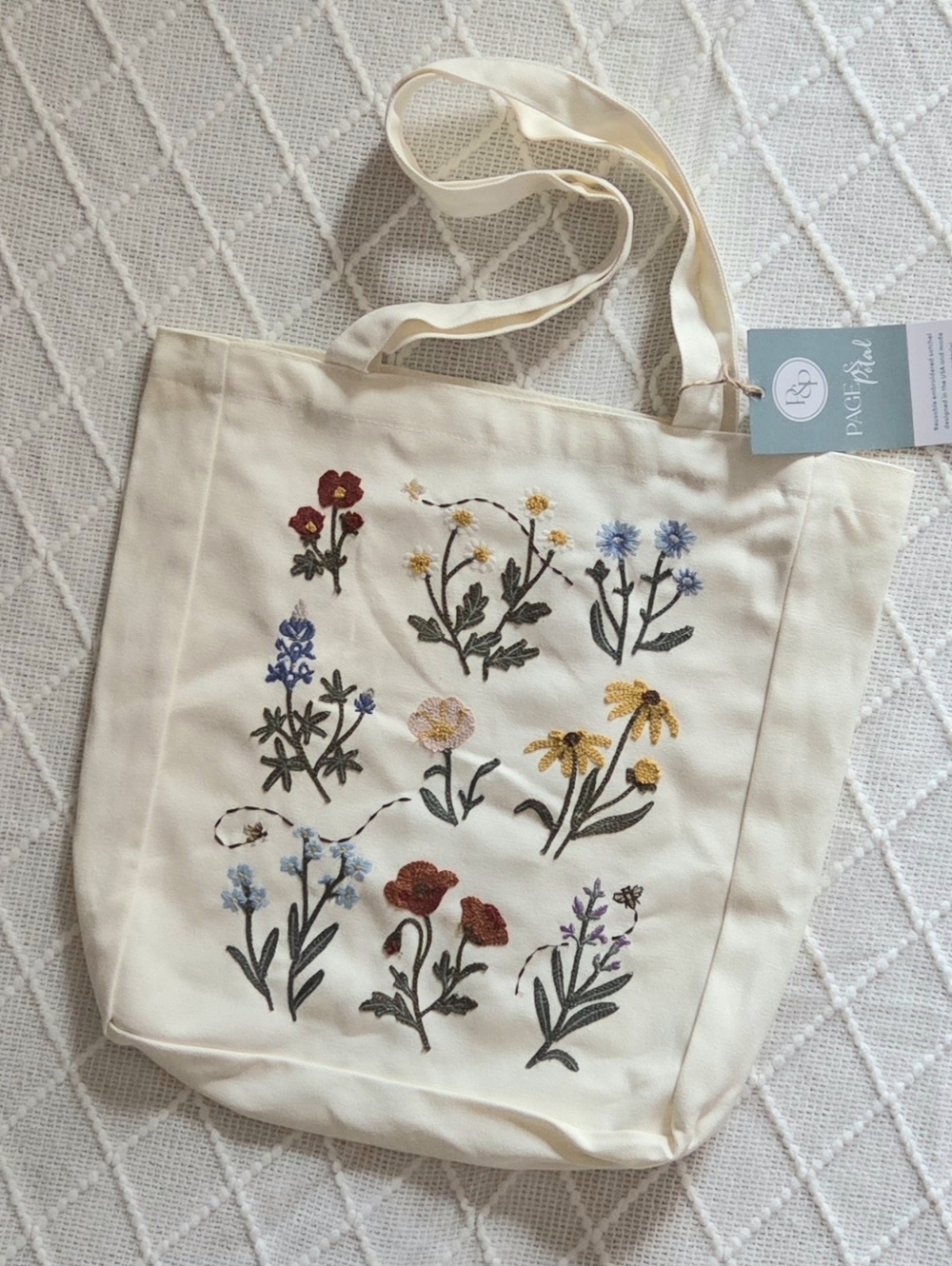 Page And Petal - Flowers Resusable Embroidered Cotton Tote Satchel